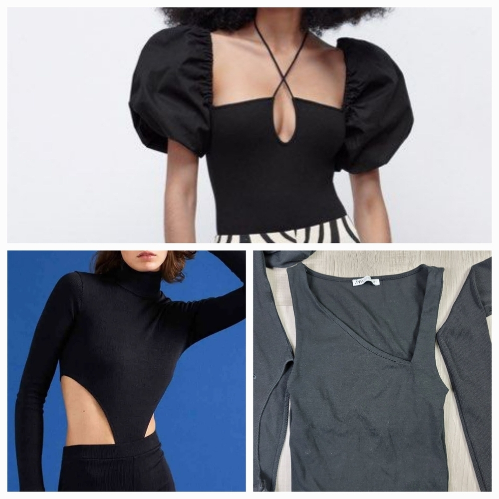 ZARA Black Abstract Puff Turtleneck 3 Top Bundle | Size S